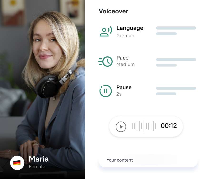 Escribe, Selecciona la Voz, Genera.